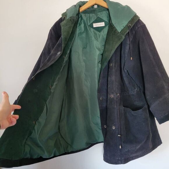 Vintage Charles Klein Suede Anorak Coat 20.5 XXL Plus Size Black Hooded Parka - Picture 5 of 10